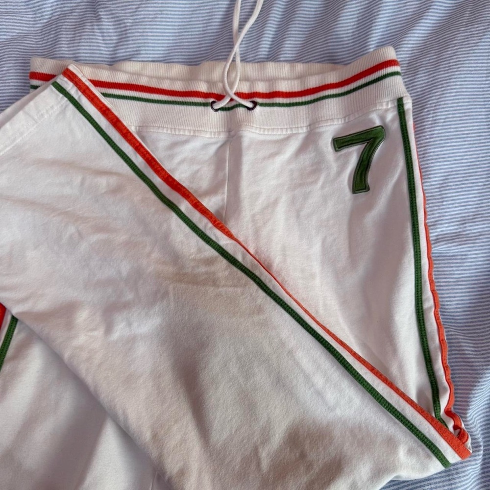 BCBGMaxAzria Cream Pants with Green and Red Accents